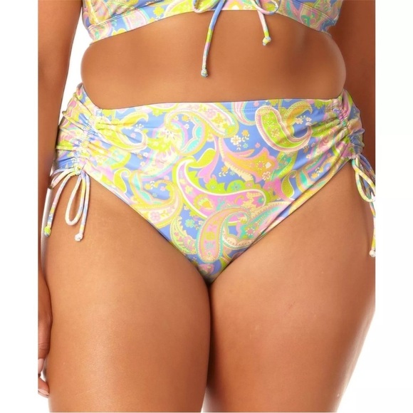 California High Waist Drawstring Full Bottom Pastel Paisley Swim Separate Size 3 - Picture 2 of 16